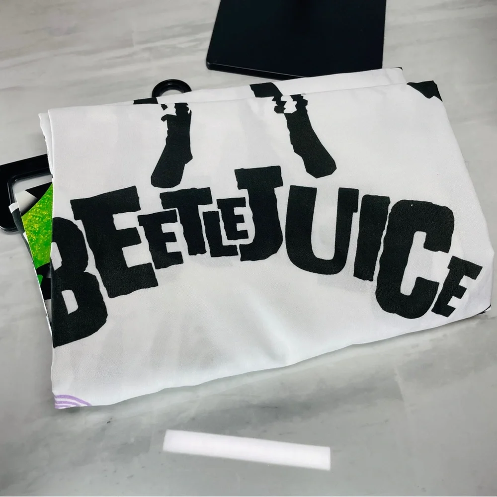 NEW Beetlejuice Shower Curtain White Striped Suit Sandworm Graphic 70 x 72